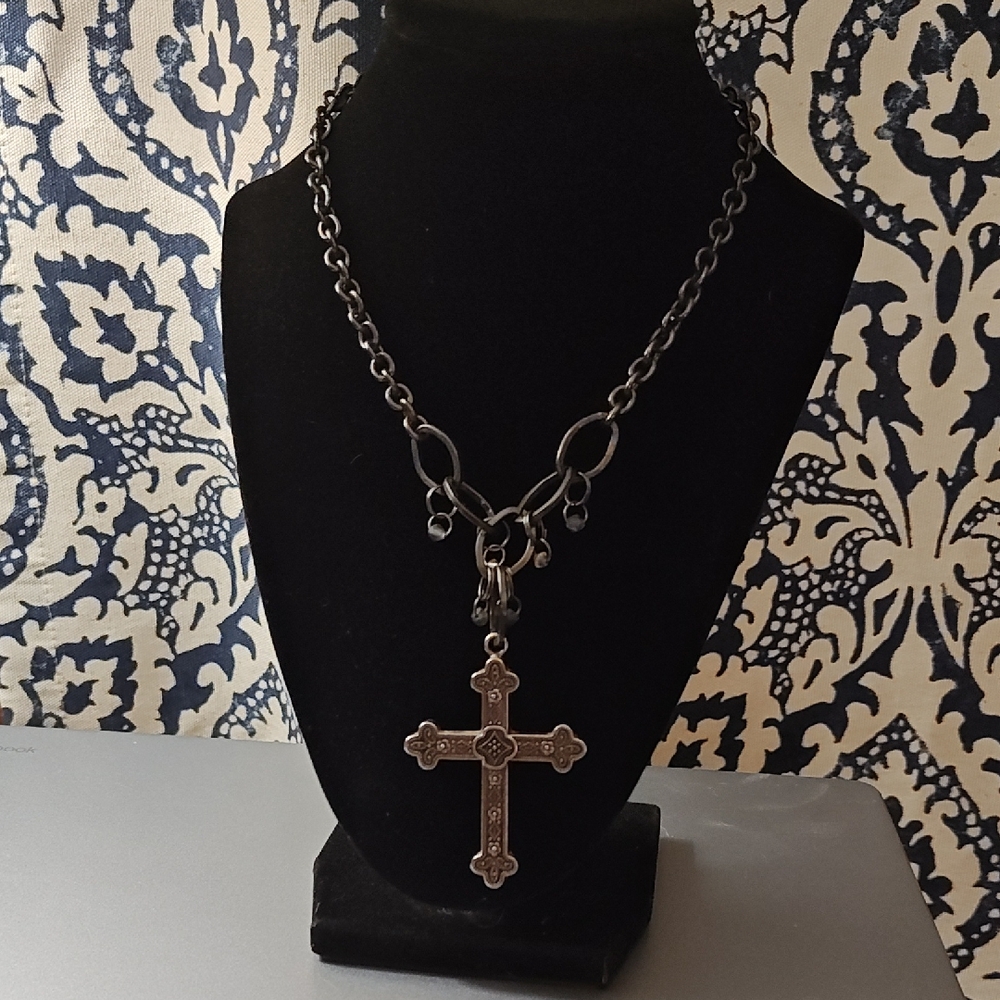 Antique-Style Black Cross Pendant Necklace - Women Jewelry